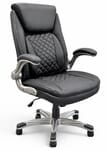 Black Top Grain Leather Desk Chair with Flip Up Arms & Height Adjustable Headrest