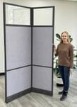 24&quotW x 7'H Acoustical Office Panel in Cool Gray PET and Black Frame w/Window