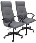 Set of 2 High Back Conference Room Chairs in Faux Leather in Gray