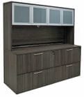 71&quotW Lateral File Storage Credenza with Frosted Glass Door Hutch