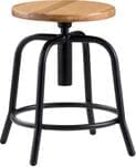 Industrial Metal Stool with Solid Wood Seat, 18"-25" Seat Height