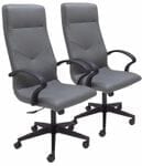 Set of 2 High Back Conference Room Chairs in Faux Leather in Gray
