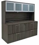 71&quotW Lateral File Storage Credenza with Frosted Glass Door Hutch