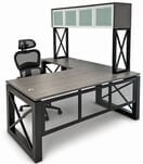 Xdustrial  Series 71&quotW x 83&quotD Executive Black Metal Frame L-Shaped Desk with Overhead Hutch