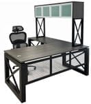 Xdustrial  Series 71&quotW x 83&quotD Executive Black Metal Frame L-Shaped Desk with Overhead Hutch
