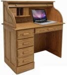 42&quotW Solid Oak Single Pedestal Roll Top Laptop Desk - Made in USA
