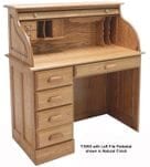 42&quotW Solid Oak Single Pedestal Roll Top Desk - Made in USA