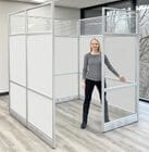6' x 6' x 7'H White Laminate Modular Office with Clear Glass Front - Starter Cubicle