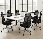 8' Folding Rectangular Conference table with Six Black Mesh Ergonomic Chairs Set