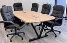 8' Beaumont Steel V-Leg Conference Table with 6 Black Leather PlushTuft Chairs Set