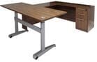 Pneumatic Lift Height Adjustable Executive U-Desk in Modern Walnut
