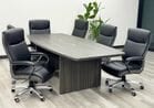 8' Charcoal Boat-Shaped Conference Table w/6 Black and Charcoal Leather Chairs