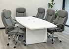 8' White Boat Shaped Table w/6 Executive Chairs Gray or Black