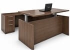 Modern Walnut Adjustable Height Rectangular Front U-Shaped Desk