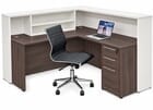65&quotW x 73&quot Reception L-Desk With Full Size White Reception Cap & Drawers