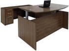 Modern Walnut Adjustable Height Bow Front U-Shaped Desk