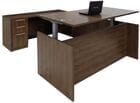 Modern Walnut Adjustable Height Rectangular Front U-Shaped Desk