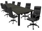 12' Charcoal Rectangular Table w/8 Black Chairs - Conference Set
