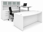 White Electric Lift Adjustable Bridge  U-Desk w/Hutch