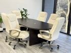 8' Mocha Oval Racetrack Table w/6 Heavy Duty Cream Leather Chairs - Conference Set