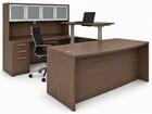 Electric Lift Adjustable Bridge Modern Walnut U-Desk w/Hutch