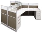 48&quotH Value Series Taupe Fabric 3-Person Cubicle - 131" x 113" Add on Workstation  