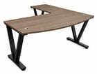 71&quot Urban Walnut Steel V-Leg Bow Front L-Shaped Desk