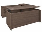 Columbia Walnut Rectangular U-Shaped Workstation, Height Adjustable L-Surface & 3 Drawers - 71&quotW x 94&quotD