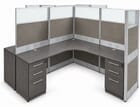 12'W x 12'D x 67&quotH Premium Series 4-Person Cluster Office Cubicle w/Files - Add On Workstation