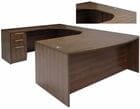Modern Walnut Conference U-Shaped Workstation w/Curved Bridge