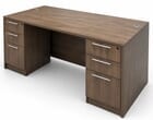 Modern Walnut Rectangular Executive Desk w/6 Drawers