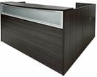 Charcoal Woodgrain L-Shaped Reception Desk w/Frosted Glass Panel