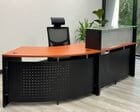106&quotW Glass Top Modular Reception Desk with Large Curved Extension in Cherry