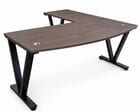 71&quot Columbia Walnut Steel V-Leg Bow Front L-Shaped Desk