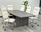8' Charcoal Boat-Shaped Conference Table w/6 Cream Leather Chairs