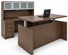 Modern Walnut Adjustable Height Rectangular Front U-Shaped Desk w/Hutch