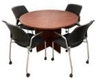 48" Round Cherry Discussion Table w/4 Mobile Stacking Chairs - Conference Set