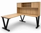 71&quot Beaumont Oak Steel V-Leg Rectangular Front Executive L-Shaped Desk w/Hutch