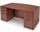 Cherry Laminate Bow Front Desk w/Six Drawers