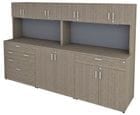 9' Custom Counter Height Workstation with Locking Storage Hutch and Tackboard