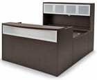 Mocha U-Shaped Reception Desk w/Frosted Glass Panel & Hutch
