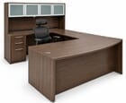 Modern Walnut Conference U-Shaped Workstation w/Hutch