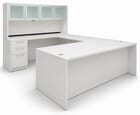 White Laminate Straight Front U-Workstation w/Hutch