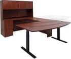  Cherry Electric Lift Adjustable Height U-Desk w/Hutch