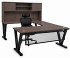 Columbia Walnut Steel V-Leg Rectangular Front U-Shaped Desk with Hutch