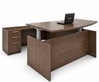 Modern Walnut Adjustable Height Bow Front U-Shaped Desk
