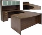Modern Walnut Conference U-Shaped Workstation w/Hutch & Curved Bridge