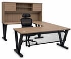 Urban Walnut Steel V-Leg Rectangular Front U-Shaped Desk with Hutch