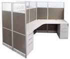  67&quotH Value Series Taupe Fabric 3-Person Cubicle - 131" x 113" Add-on Workstation  
