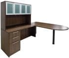 Modern Walnut Peninsula L-Shaped Desk w/48" Hutch